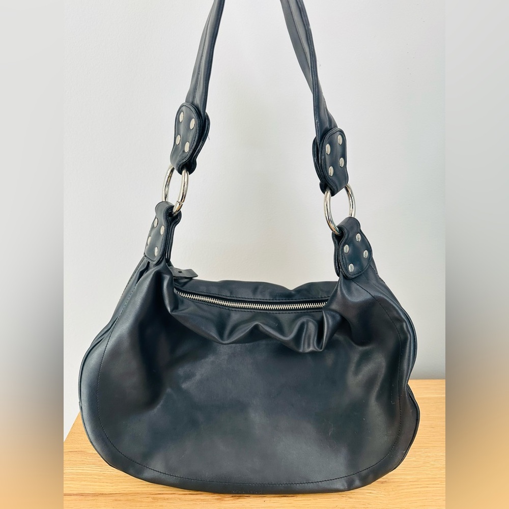 Black vegan leather hobo bag